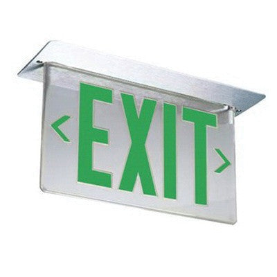 LED Edge-Lit Emergency Exit Sign, Aluminum, Single face, Green on clear, 120-277V, Emergency Battery, End mount, Left Right Indicators - LRP 1 GC LRA 120/277 EL N EM