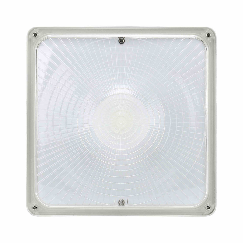 LED Square Garage Canopy Light - Watt Selectable 60W/40W/25W - Up To 7400 Lumens - Ceiling or Conduit Mount - 4000K Neutral White - 120-277V - White - With Z10 Receptacle
