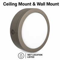 LED Round Bulk Head Light - Wall or Ceiling Mount – Wet Location - Watt Selectable 60W/48W/36W - Color Selectable 30K/40K/50K - 120/277V - Bronze Finish - Integrated Photocell Included