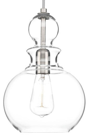 Staunton Collection One-Light Brushed Nickel Clear Glass Global Pendant Light - Dry Location Listed - Model P5334-09