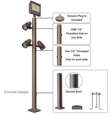 Modular Post System Aluminum 2 Foot Base With Access Door and Mounting Hardware In Bronze Finish