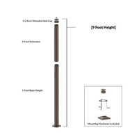 9 Foot Modular Light Pole - 5 Foot Base Height - 4 Foot  Extension - 1/2 Inch Threaded Hub Cap - Bronze Finish