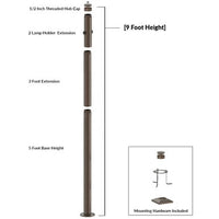 9 Foot Modular Light Pole - 5 Foot Base Height - 3 Foot Extension - 2 Lamp Holder Section - 1/2 Inch Threaded Hub Cap - Bronze Finish