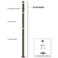 9 Foot Modular Light Pole - 5 Foot Base Height - 3 Foot Extension - 2 Lamp Holder Section  - Bronze Finish