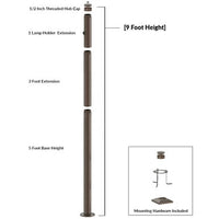 9 Foot Modular Light Pole - 5 Foot Base Height - 3 Foot Extension - 1 Lamp Holder Section - 1/2 Inch Threaded Hub Cap - Bronze Finish