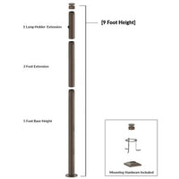 9 Foot Modular Light Pole - 5 Foot Base Height - 3 Foot Extension - 1 Lamp Holder Section  - Bronze Finish
