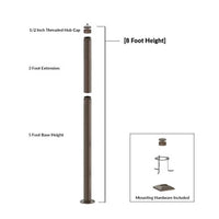 8 Foot Modular Light Pole - 5 Foot Base Height - 3 Foot Extension - 1/2 Inch Threaded Hub Cap - Bronze Finish