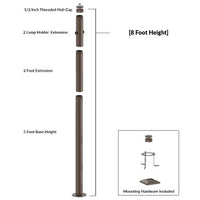 8 Foot Modular Light Pole - 5 Foot Base Height - 2 Foot Extension - 2 Lamp Holder Section - 1/2 Inch Threaded Hub Cap - Bronze Finish