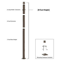 8 Foot Modular Light Pole - 5 Foot Base Height - 2 Foot Extension - 2 Lamp Holder Section  - Bronze Finish