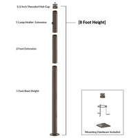 8 Foot Modular Light Pole - 5 Foot Base Height - 2 Foot Extension - 1 Lamp Holder Section - 1/2 Inch Threaded Hub Cap - Bronze Finish