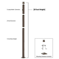 8 Foot Modular Light Pole - 5 Foot Base Height - 2 Foot Extension - 1 Lamp Holder Section  - Bronze Finish