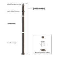 8 Foot Modular Light Pole - 3 Foot Base Height - 4 Foot Extension - 2 Lamp Holder Section - 1/2 Inch Threaded Hub Cap - Bronze Finish