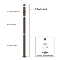8 Foot Modular Light Pole - 3 Foot Base Height - 4 Foot Extension - 2 Lamp Holder Section  - Bronze Finish