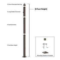 8 Foot Modular Light Pole - 3 Foot Base Height - 4 Foot Extension - 1 Lamp Holder Section - 1/2 Inch Threaded Hub Cap - Bronze Finish