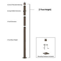 7 Foot Modular Light Pole - 5 Foot Base Height - 1 Foot Extension - 2 Lamp Holder Section - 1/2 Inch Threaded Hub Cap - Bronze Finish