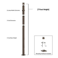 7 Foot Modular Light Pole - 5 Foot Base Height - 1 Foot Extension - 2 Lamp Holder Section  - Bronze Finish