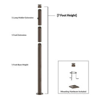 7 Foot Modular Light Pole - 5 Foot Base Height - 1 Foot Extension - 1 Lamp Holder Section  - Bronze Finish