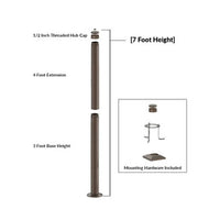7 Foot Modular Light Pole - 3 Foot Base Height - 4 Foot Extension - 1/2 Inch Threaded Hub Cap - Bronze Finish