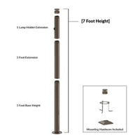 7 Foot Modular Light Pole - 3 Foot Base Height - 3 Foot Extension - 1 Lamp Holder Section  - Bronze Finish
