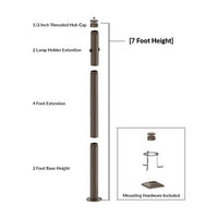 7 Foot Modular Light Pole - 2 Foot Base Height - 4 Foot Extension - 2 Lamp Holder Section - 1/2 Inch Threaded Hub Cap - Bronze Finish