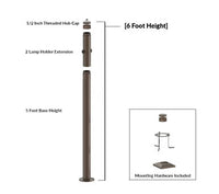 6 Foot Modular Light Pole - 5 Foot Base Height - 2 Lamp Holder Section - 1/2 Inch Threaded Hub Cap - Bronze Finish