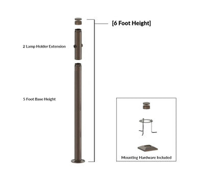 6 Foot Modular Light Pole - 5 Foot Base Height - 2 Lamp Holder Section  - Bronze Finish