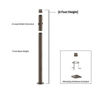 6 Foot Modular Light Pole - 5 Foot Base Height - 2 Lamp Holder Section  - Bronze Finish
