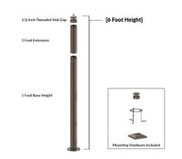6 Foot Modular Light Pole - 5 Foot Base Height - 1 Foot Extension - 1/2 Inch Threaded Hub Cap - Bronze Finish