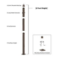 6 Foot Modular Light Pole - 3 Foot Base Height - 2 Foot Extension - 2 Lamp Holder Section - 1/2 Inch Threaded Hub Cap - Bronze Finish