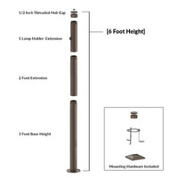 6 Foot Modular Light Pole - 3 Foot Base Height - 2 Foot Extension - 1 Lamp Holder Section - 1/2 Inch Threaded Hub Cap - Bronze Finish