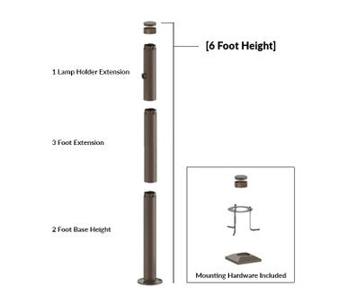 6 Foot Modular Light Pole - 2 Foot Base Height - 3 Foot Extension - 1 Lamp Holder Section  - Bronze Finish