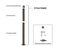 5 Foot Modular Light Pole - 3 Foot Base Height - 2 Foot Extension - 1/2 Inch Threaded Hub Cap - Bronze Finish