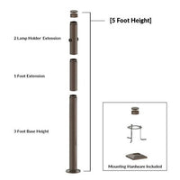5 Foot Modular Light Pole - 3 Foot Base Height - 1 Foot Extension - 2 Lamp Holder Section  - Bronze Finish