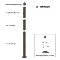 5 Foot Modular Light Pole - 3 Foot Base Height - 1 Foot Extension - 1 Lamp Holder Section - 1/2 Inch Threaded Hub Cap - Bronze Finish