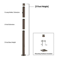 5 Foot Modular Light Pole - 3 Foot Base Height - 1 Foot Extension - 1 Lamp Holder Section  - Bronze Finish