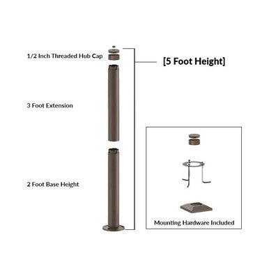 5 Foot Modular Light Pole - 2 Foot Base Height - 3 Foot Extension - 1/2 Inch Threaded Hub Cap - Bronze Finish