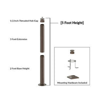 5 Foot Modular Light Pole - 2 Foot Base Height - 3 Foot Extension - 1/2 Inch Threaded Hub Cap - Bronze Finish