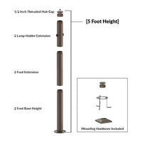 5 Foot Modular Light Pole - 2 Foot Base Height - 2 Foot Extension - 2 Lamp Holder Section - 1/2 Inch Threaded Hub Cap - Bronze Finish