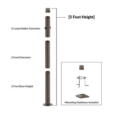 5 Foot Modular Light Pole - 2 Foot Base Height - 2 Foot Extension - 2 Lamp Holder Section  - Bronze Finish