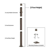 5 Foot Modular Light Pole - 2 Foot Base Height - 2 Foot Extension - 2 Lamp Holder Section  - Bronze Finish