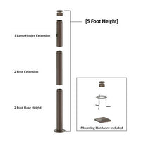 5 Foot Modular Light Pole - 2 Foot Base Height - 2 Foot Extension - 1 Lamp Holder Section  - Bronze Finish