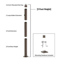 5 Foot Modular Light Pole - 2 Foot Base Height - 2 Foot Extension - 1 Lamp Holder Section - 1/2 Inch Threaded Hub Cap - Bronze Finish