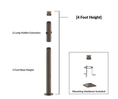 4 Foot Modular Light Pole - 3 Foot Base Height - 2 Lamp Holder Section  - Bronze Finish