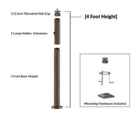 4 Foot Modular Light Pole - 3 Foot Base Height - 1 Lamp Holder Section - 1/2 Inch Threaded Hub Cap - Bronze Finish