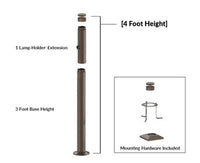 4 Foot Modular Light Pole - 3 Foot Base Height - 1 Lamp Holder Section  - Bronze Finish