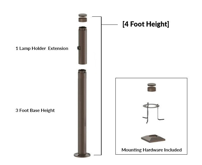4 Foot Modular Light Pole - 3 Foot Base Height - 1 Lamp Holder Section  - Bronze Finish