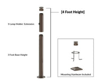 4 Foot Modular Light Pole - 3 Foot Base Height - 1 Lamp Holder Section  - Bronze Finish