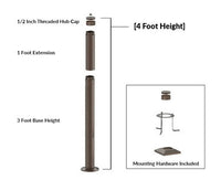 4 Foot Modular Light Pole - 3 Foot Base Height - 1 Foot Extension - 1/2 Inch Threaded Hub Cap - Bronze Finish