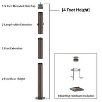 4 Foot Modular Light Pole - 2 Foot Base Height - 1 Foot Extension - 2 Lamp Holder Section - 1/2 Inch Threaded Hub Cap - Bronze Finish