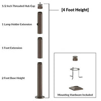 4 Foot Modular Light Pole - 2 Foot Base Height - 1 Foot Extension - 1 Lamp Holder Section - 1/2 Inch Threaded Hub Cap - Bronze Finish